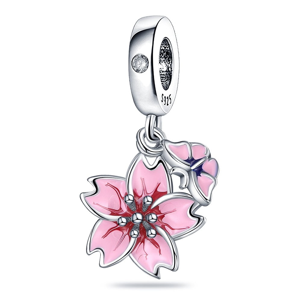 Charms do bransoletki Srebro 925 Kwiat Magnolia i Motyl Charms do bransoletki Srebro 925 Kwiat Magnolia i Motyl