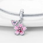 Charms do bransoletki Srebro 925 Kwiat Magnolia i Motyl Charms do bransoletki Srebro 925 Kwiat Magnolia i Motyl