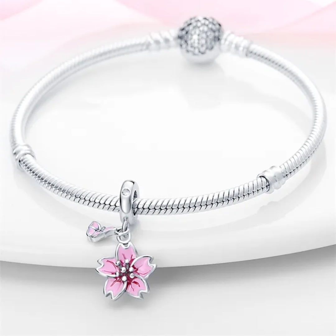 Charms do bransoletki Srebro 925 Kwiat Magnolia i Motyl Charms do bransoletki Srebro 925 Kwiat Magnolia i Motyl