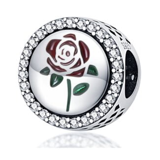 Charms do bransoletki Srebro 925 Róża Czerwona