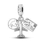 Charms do bransoletki Srebro 925 Samolot Globus Pocztówka