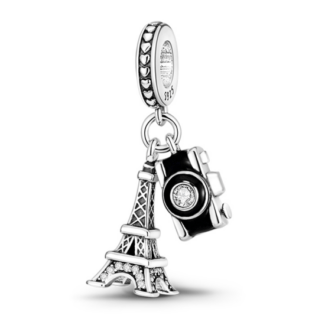 Charms do bransoletki Srebro 925 Wieża Eiffla i Aparat Fotograficzny