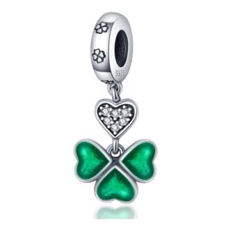 Charms do bransoletki Srebro 925 Koniczyna Zielona
