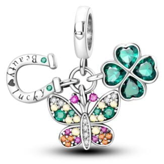 Charms do bransoletki Srebro 925 Koniczynka Podkowa Motyl