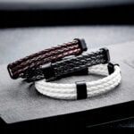 Bransoleta męska Biała pleciona skórzana stal chirurgiczna