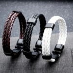 Bransoleta męska skórzana pleciona Czarna