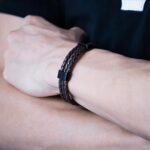 Bransoleta męska skórzana pleciona Czarna