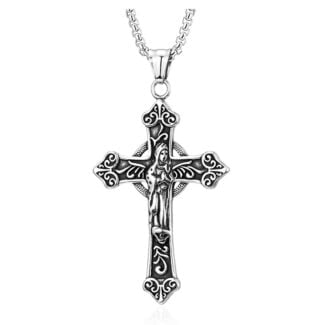Naszyjnik męski Krzyż Katolicki z Matką Boską