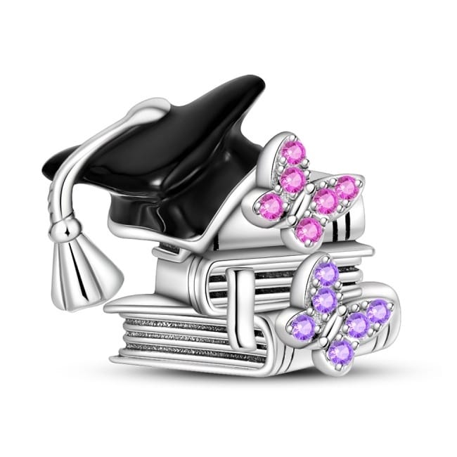 Charms do bransoletki Srebro 925 Czapka Absolwenta i Książki Charms do bransoletki Srebro 925 Czapka Absolwenta i Książki