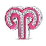 Charms Różowy Znak Zodiaku Baran do Pandory Srebro 925 Różowy symbol znaku zodiaku Baran ze srebra z białymi cyrkoniami i gwiazdkami na bokach