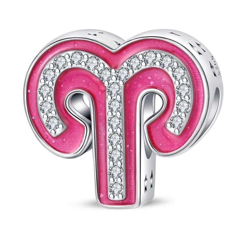 Charms Różowy Znak Zodiaku Baran do Pandory Srebro 925 Różowy symbol znaku zodiaku Baran ze srebra z białymi cyrkoniami i gwiazdkami na bokach