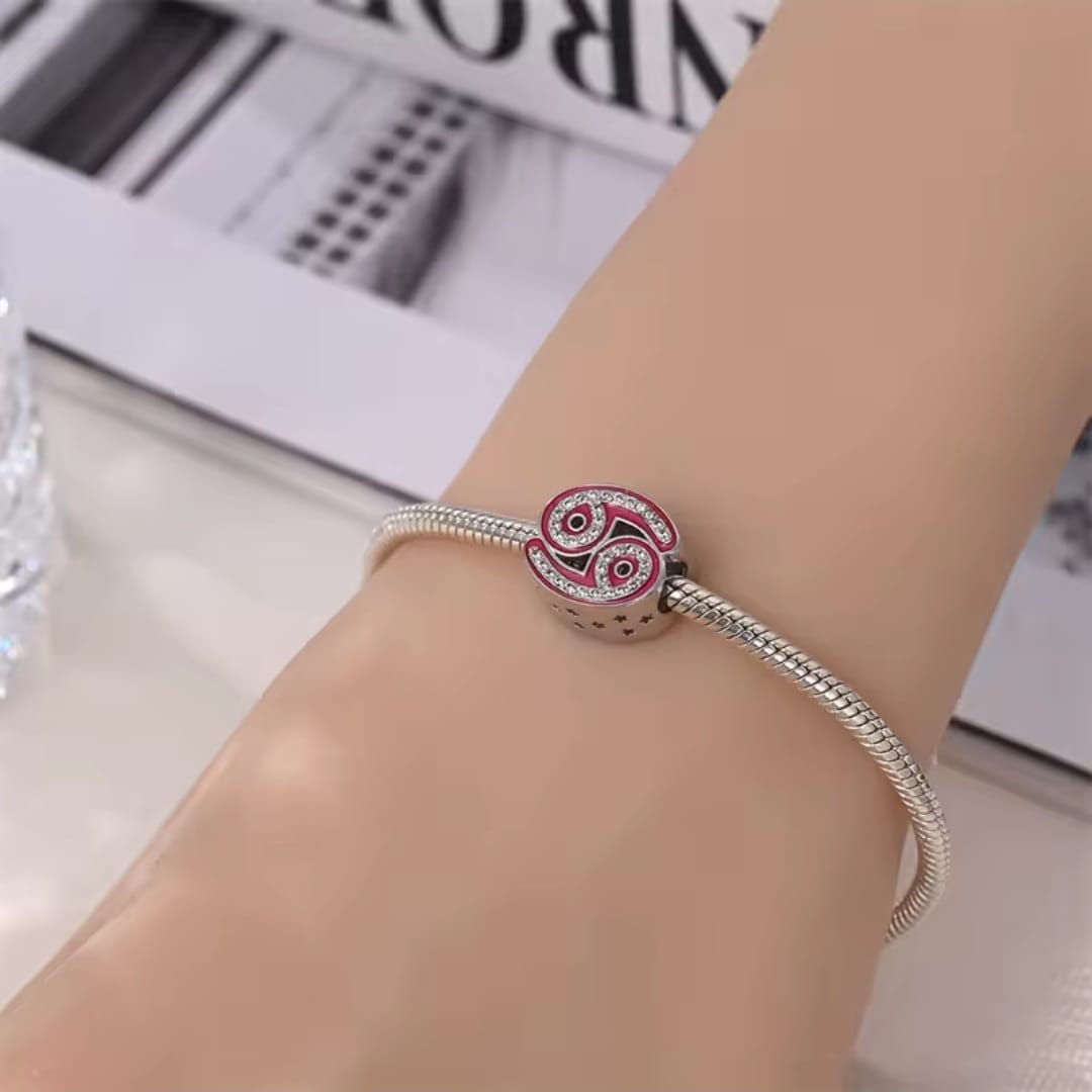 Charms do bransoletki Srebro 925 Różowy Znak Zodiaku Rak Charms do bransoletki Srebro 925 Różowy Znak Zodiaku Rak