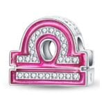 Charms Różowy Znak Zodiaku Waga do Pandory Srebro 925 Różowy symbol znaku zodiaku Waga ze srebra z białymi cyrkoniami i gwiazdkami na bokach