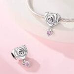 Charms do bransoletki Srebro 925 Róża z Sercem