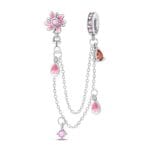 Charms do bransoletki Srebro 925 Łańcuszek Zabezpieczający Kwiatki
