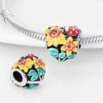 Charms do bransoletki Srebro 925 Kwiaty i Biedronka