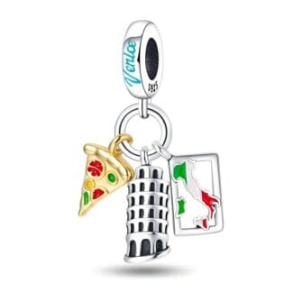 Charms do bransoletki Srebro 925 Włochy Pizza Krzywa Wieża Charms do bransoletki Srebro 925 Włochy Pizza Krzywa Wieża