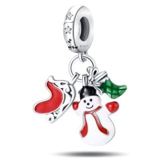 Charms do bransoletki Srebro 925 Świąteczny Bałwan Sanki Skarpeta