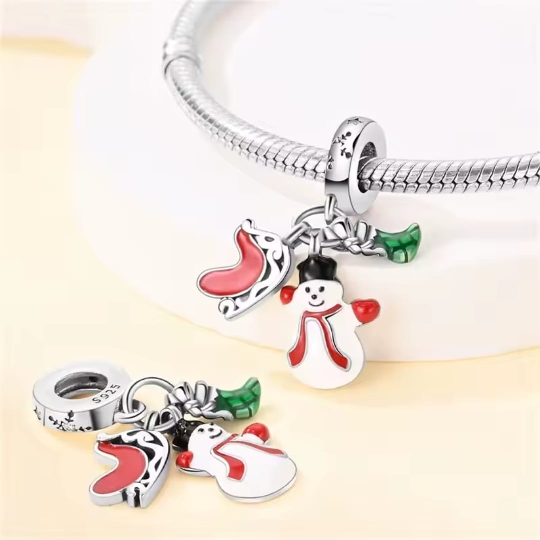 Charms do bransoletki Srebro 925 Świąteczny Bałwan Sanki Skarpeta Charms do bransoletki Srebro 925 Świąteczny Bałwan Sanki Skarpeta