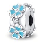 Charms do bransoletki Srebro 925 Klips Separator Bloker Błękitne Kwiatki