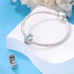 Charms do bransoletki Srebro 925 Klips Separator Bloker Błękitne Kwiatki