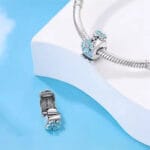 Charms do bransoletki Srebro 925 Klips Separator Bloker Błękitne Kwiatki