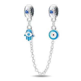 Charms do bransoletki Srebro 925 Łańcuszek Zabezpieczający Ręka Fatimy i Oko