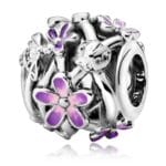 Charms do bransoletki Srebro 925 Kwiatki Fioletowe i Biedronki