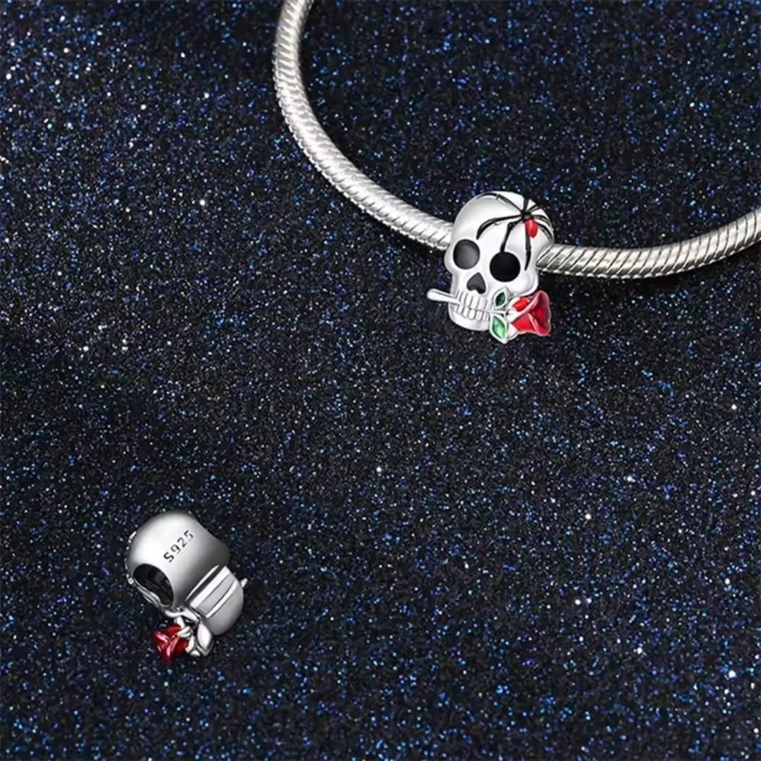Charms do bransoletki Srebro 925 Czaszka Róża i Pająk Charms do bransoletki Srebro 925 Czaszka Róża i Pająk