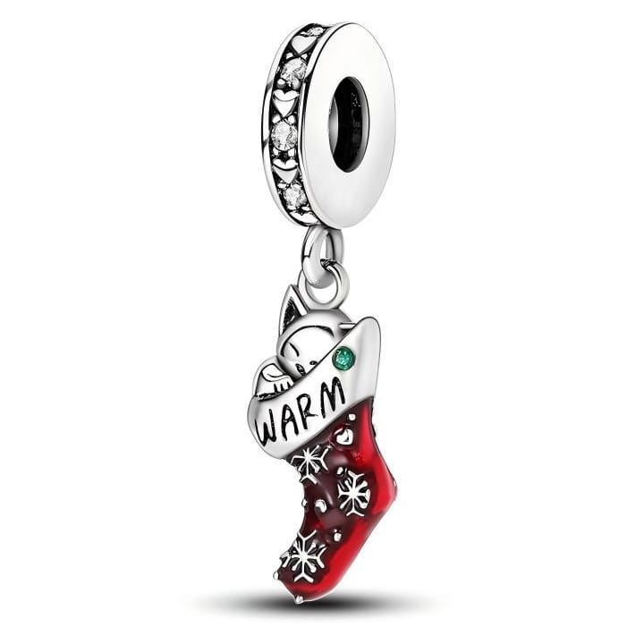 Charms do bransoletki Srebro 925 Świąteczna Skarpeta z Kotkiem Charms do bransoletki Srebro 925 Świąteczna Skarpeta z Kotkiem