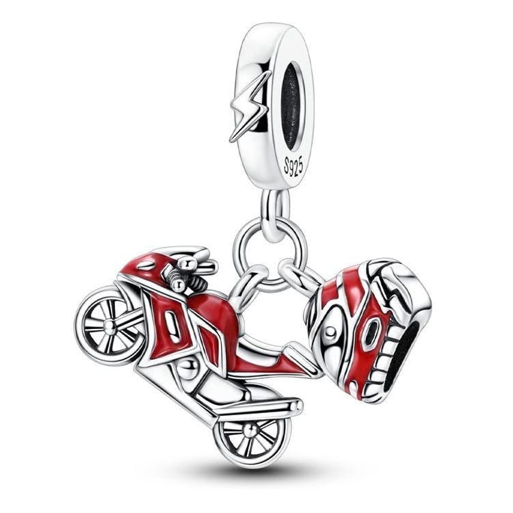 Charms do bransoletki Srebro 925 Motor Czerwony z Kaskiem Charms do bransoletki Srebro 925 Motor Czerwony z Kaskiem