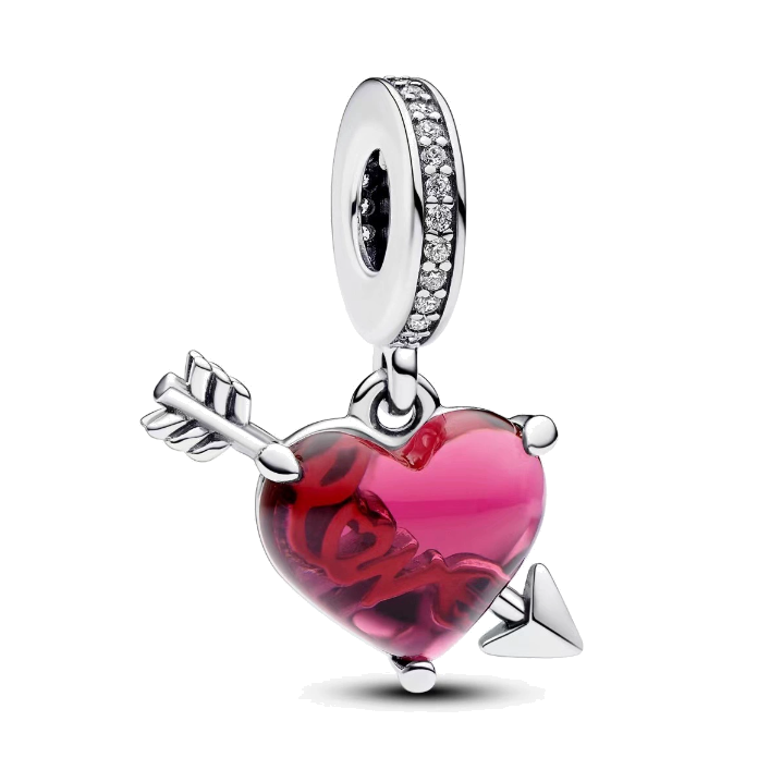 Charms do bransoletki Srebro 925 Serce Love ze Strzałą Różowe Charms do bransoletki Srebro 925 Serce Love ze Strzałą Różowe